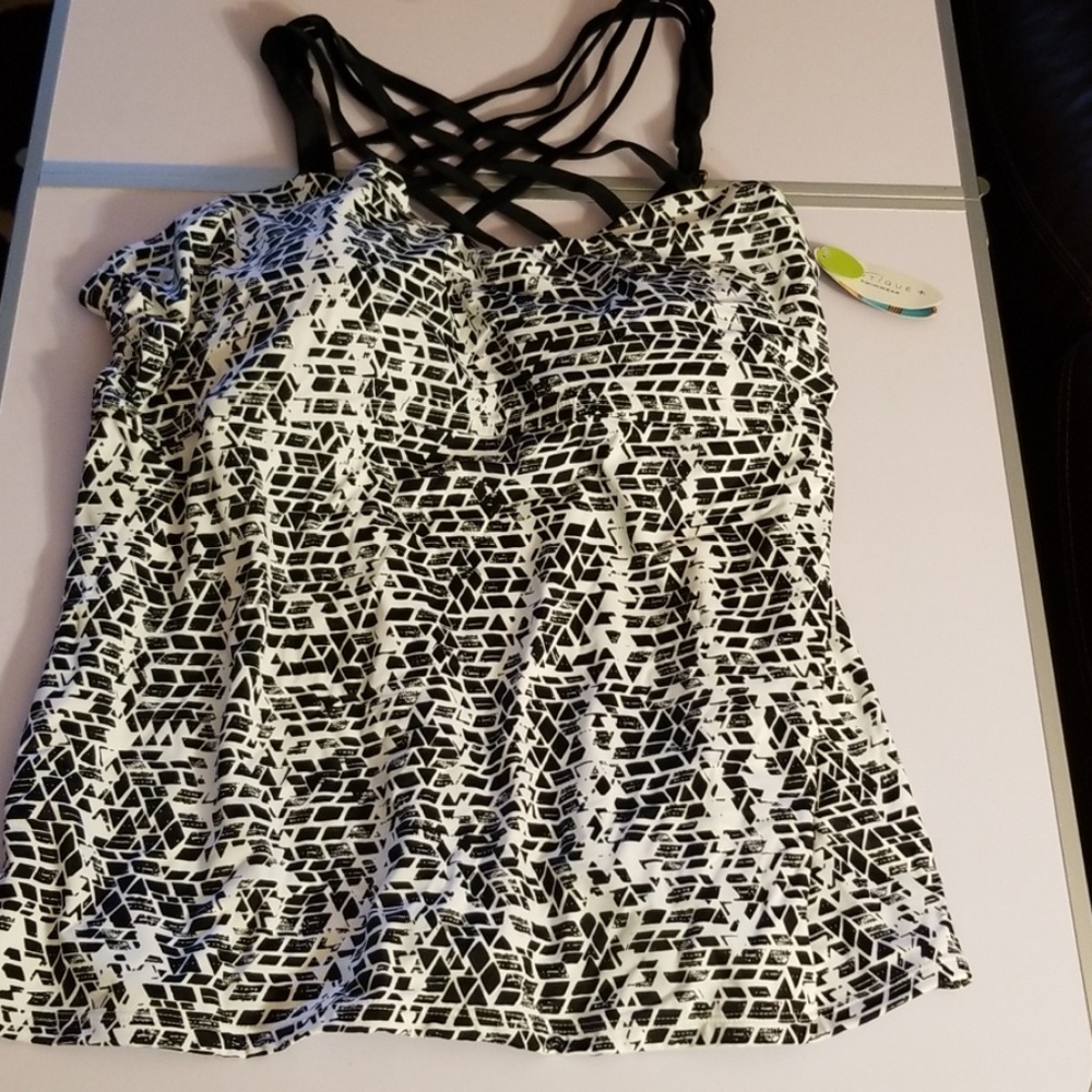 black & white print swim top